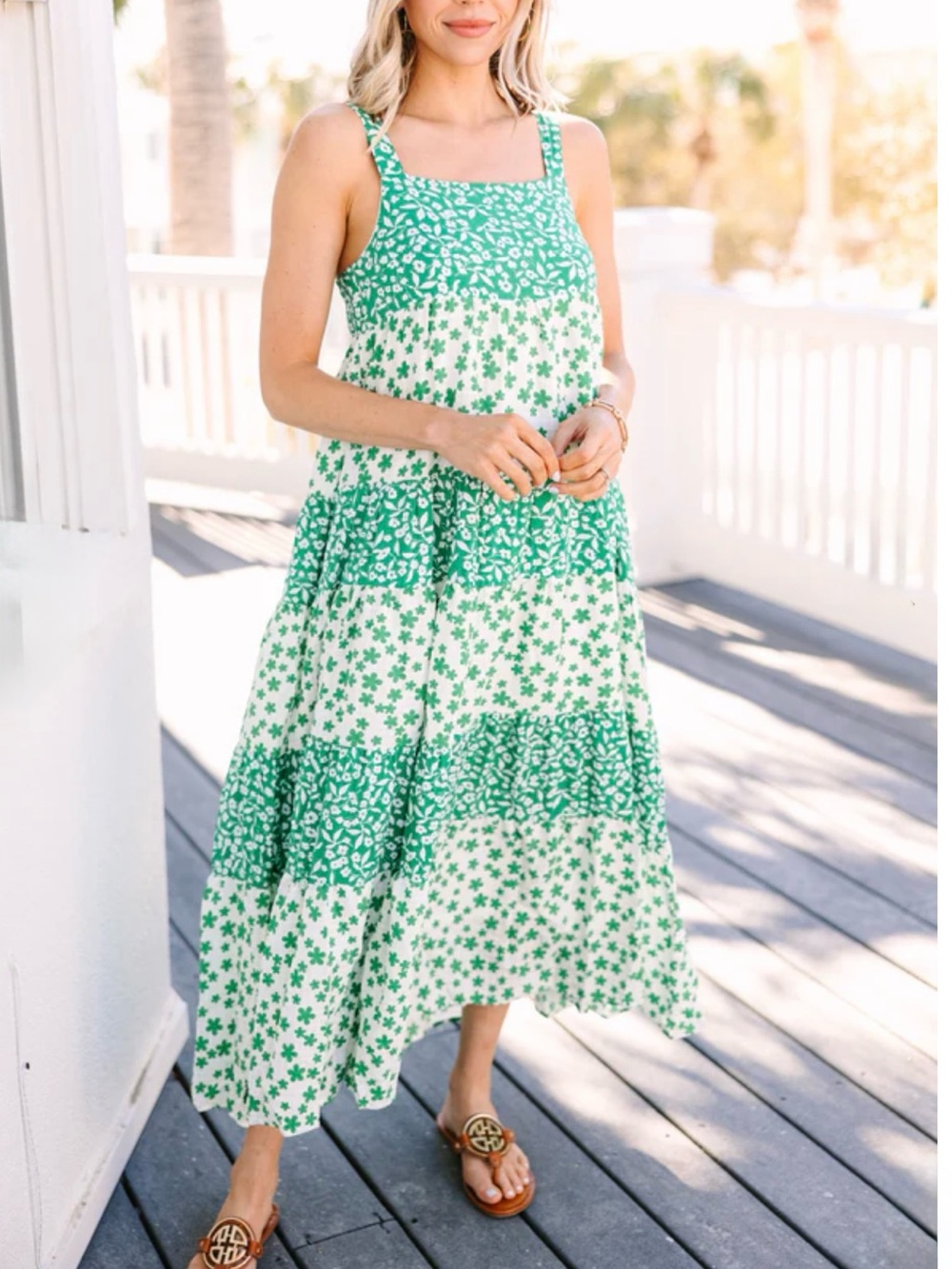NWT Green Ditsy Floral Midi Dress size M - Picture 11 of 11